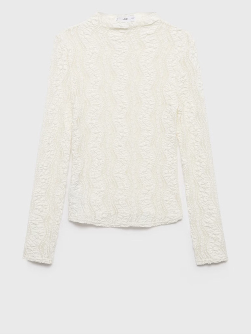 NWT Mango MNG Sz Med Off-White Lace Long Sleeve Perkins Collar Blouse Top Rt $46 - Picture 4 of 16